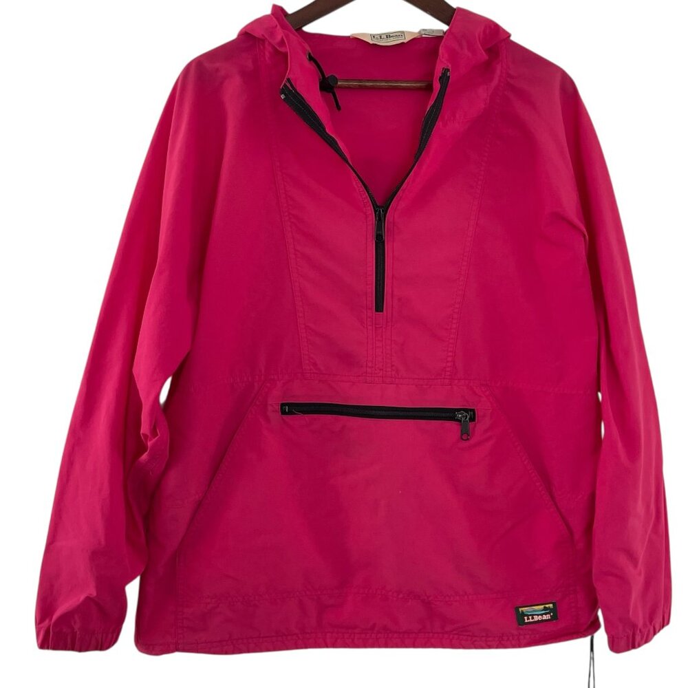 Vintage 90s LL Bean 1/4 Zip Anorak Windbreaker Rain Jacket L Hot Pink Pullover